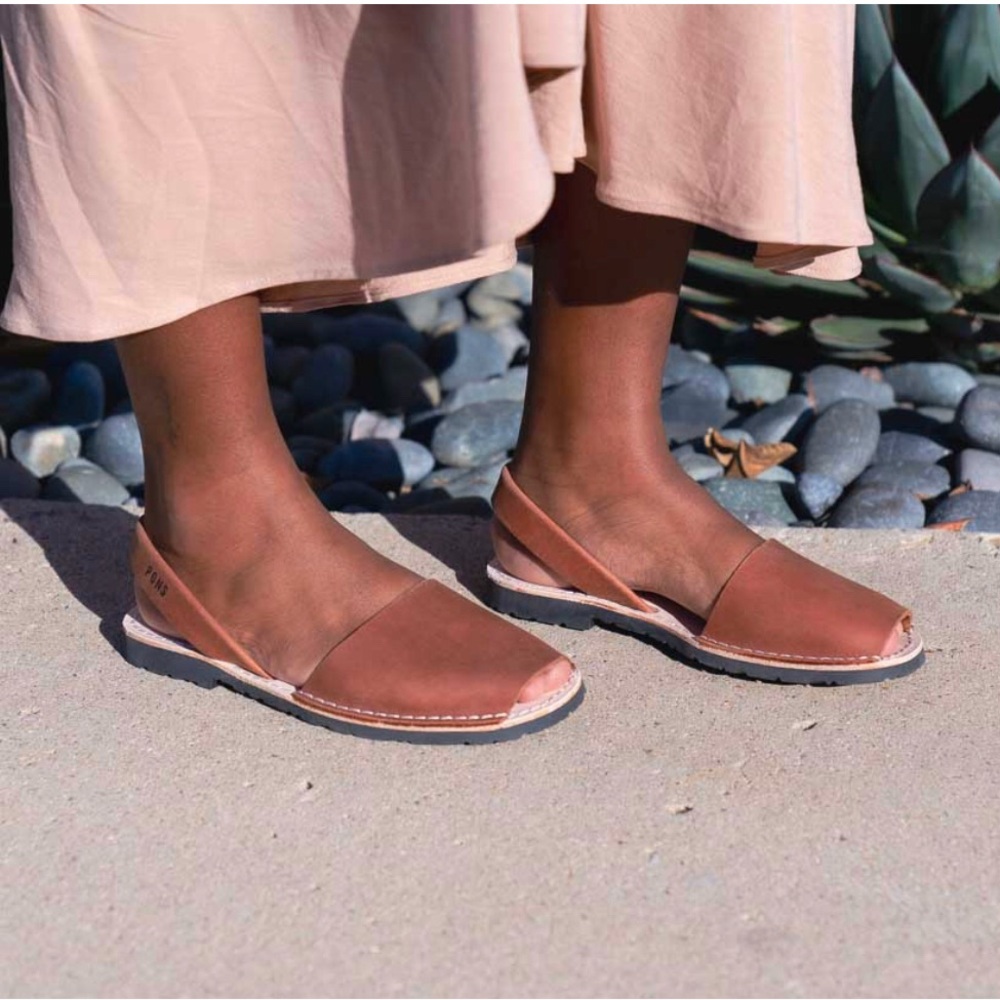 PONS Women's Casual Leather Slingback Flats in Brown Size 7